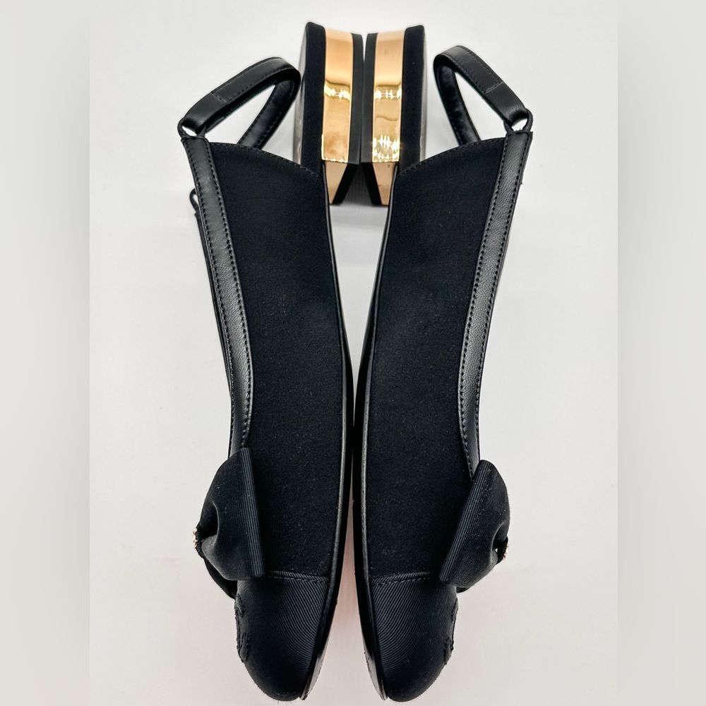 Chanel 2024 CC Logo Black Bow Grosgrain Slingback Ballerina Flats EU 37 - Picture 3 of 15